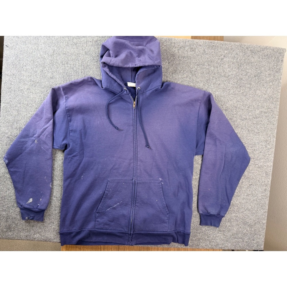 Vintage Port and Company Hoodie Mens XL Blue Zip Up Faded Distressed Workwear